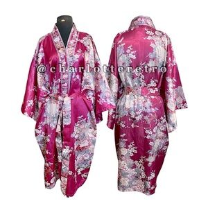 vtg Floral Kimono Robe w Pocket • Japan